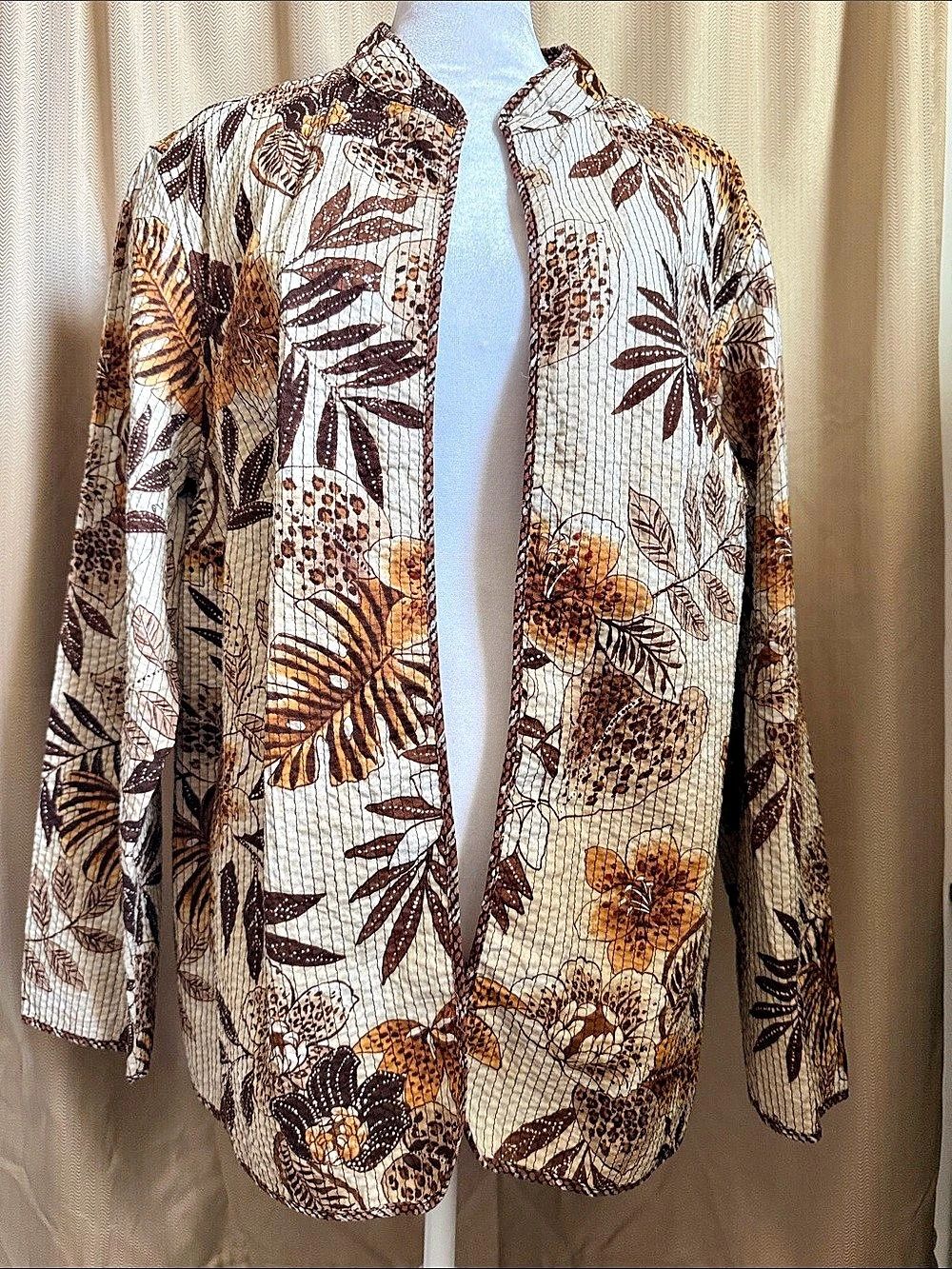 alfred dunner Floral Jacket White & Brown Size 18W Like New